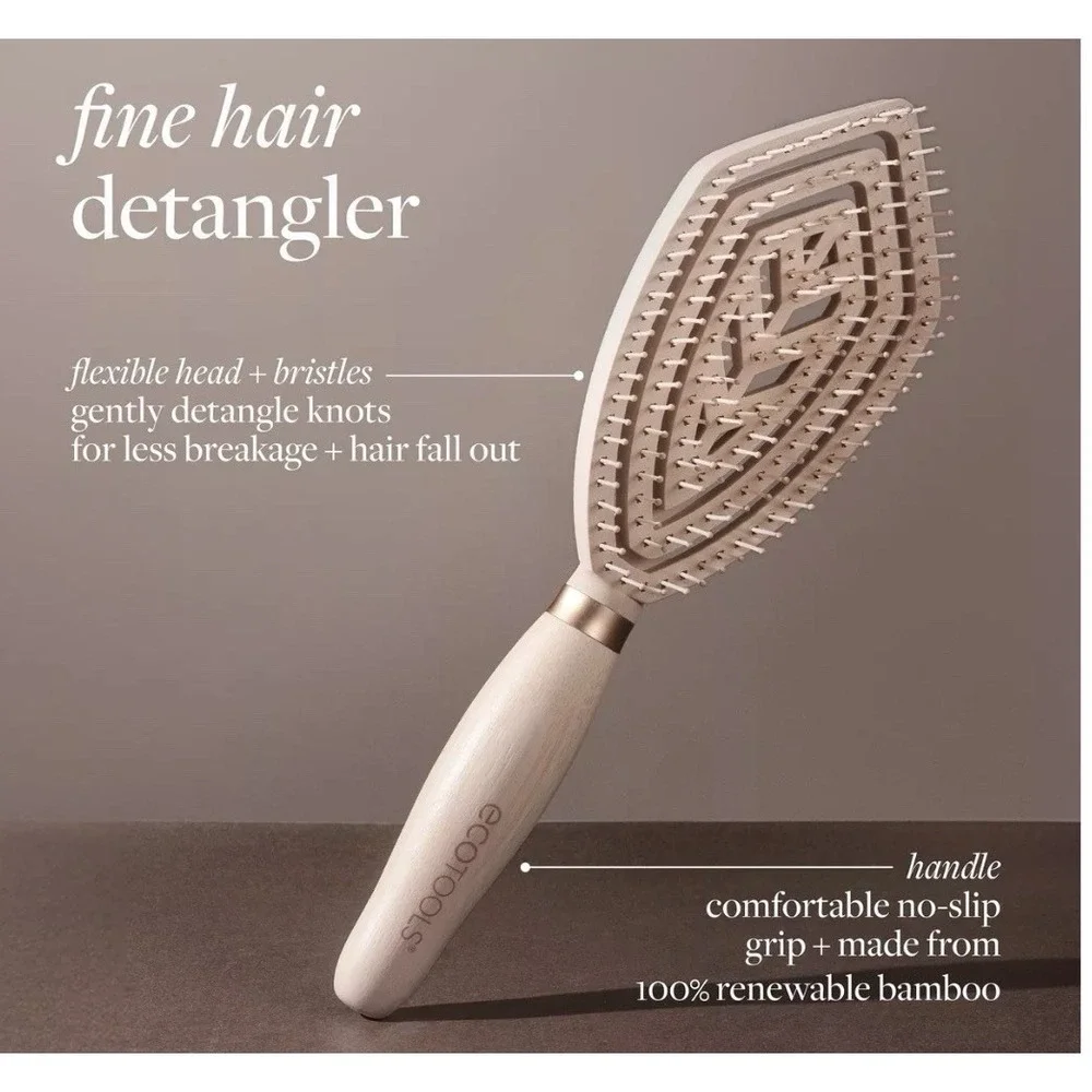 New EcoTools Wood Detangling Hair Brush Set 4pc Beige Leaf Shape Unisex Bamboo